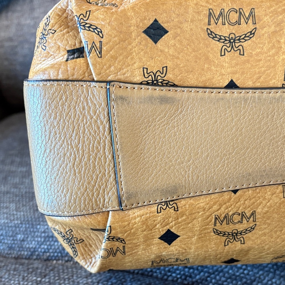 MCM  Visetos Cognac Bucket Crossbody Bag-Dual Handle+Strap - Picture 10 of 16